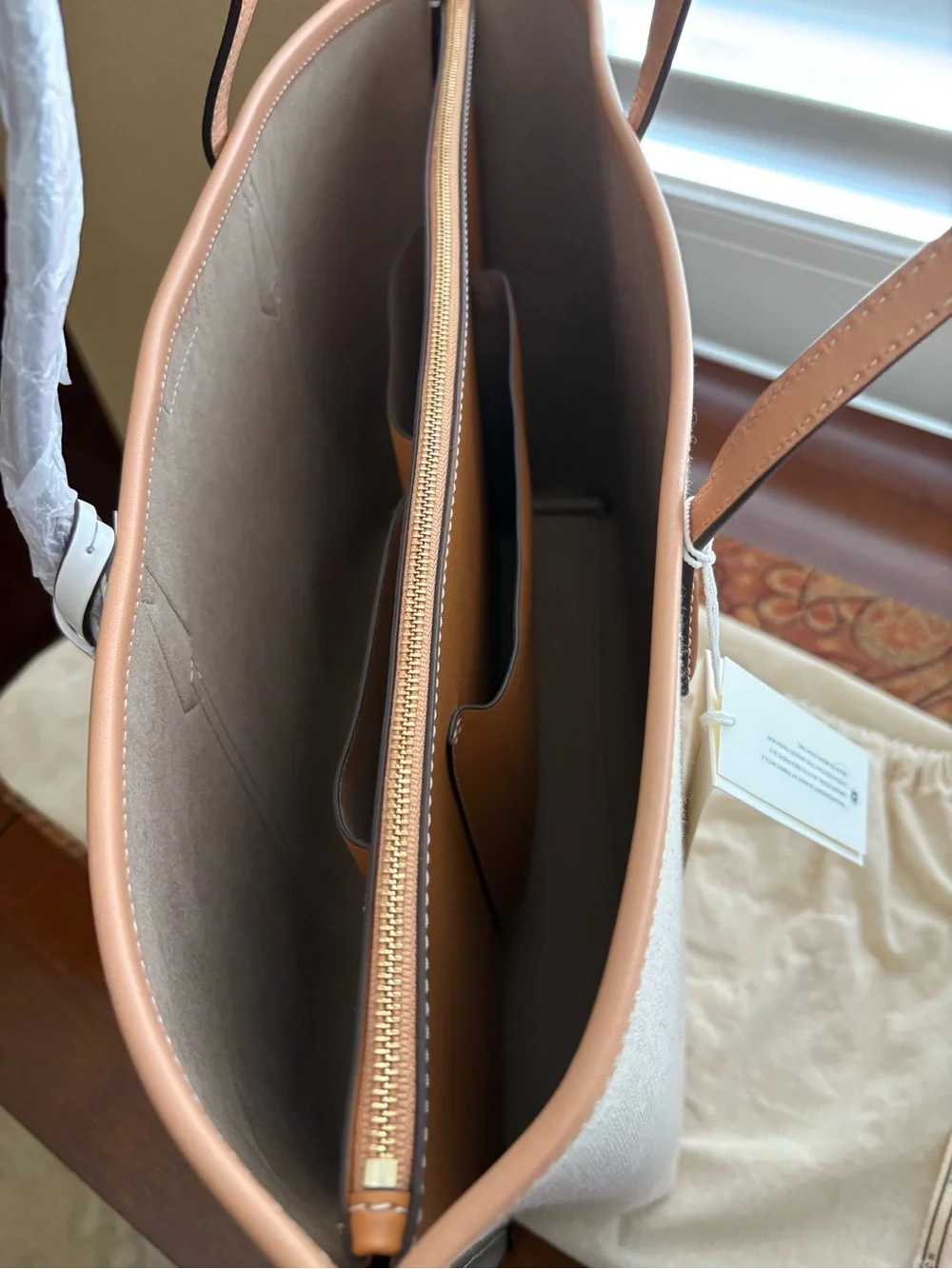 Tory Burch Perry Canvas Triple Compartment Tote Natural/Multi  NWT